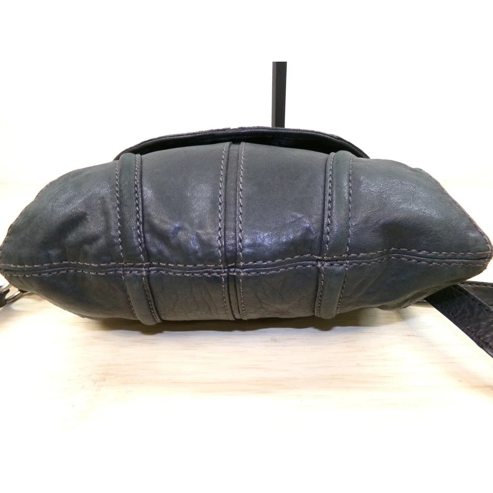 Fossil Fifty Four Leather Purse Dark Gray Shouder Bag Crossbody Strap 12.5
